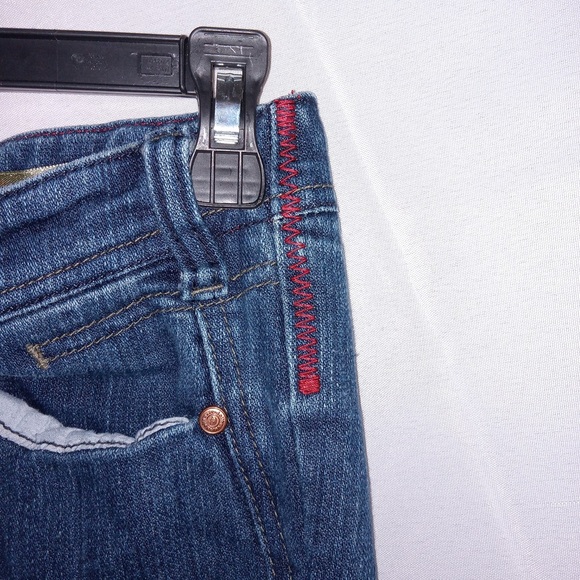 Dollhouse Boot Cut Blue Jeans Punk Metal Bar Hook And Eye Closure Raw Hem 5/6 - Picture 6 of 15